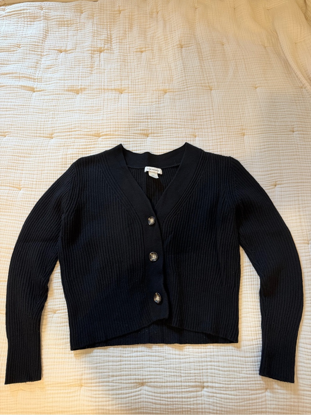 Club Monaco Black Ribbed V-Neck Button Cardigan Sweater